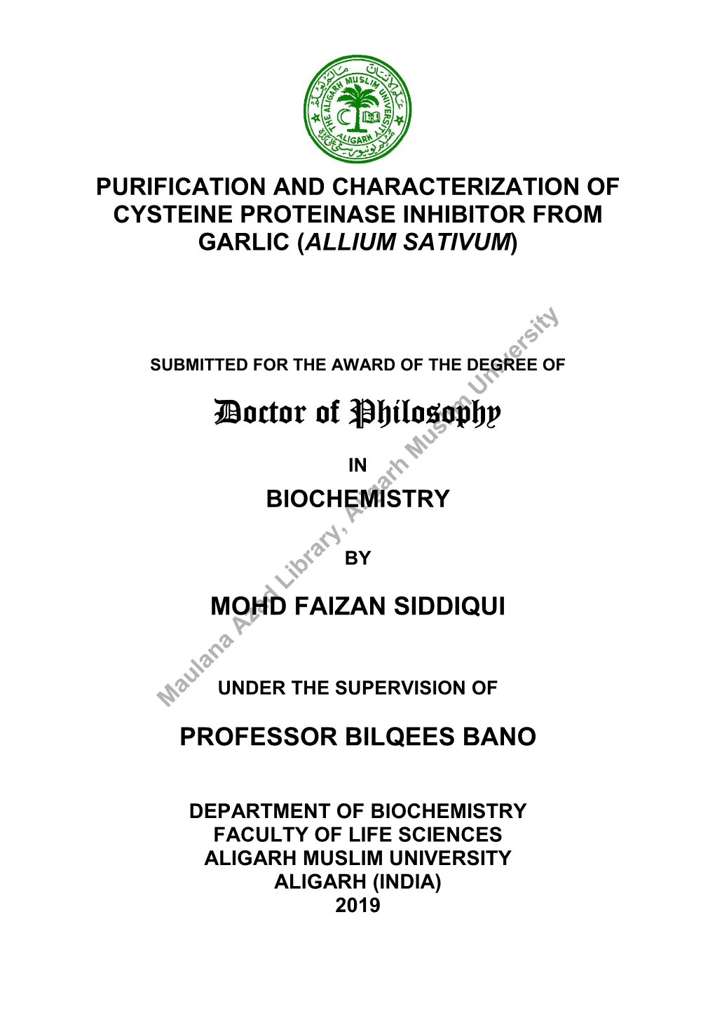 Purification and Characterization of Cysteine Proteinase Inhibitor from Garlic (Allium Sativum)