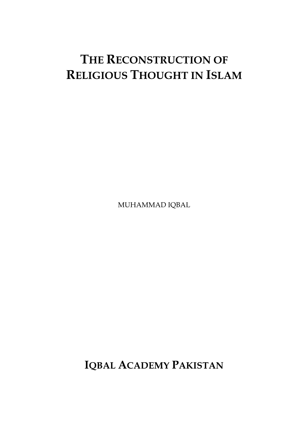 The Reconstruction of Religious Thought in Islam