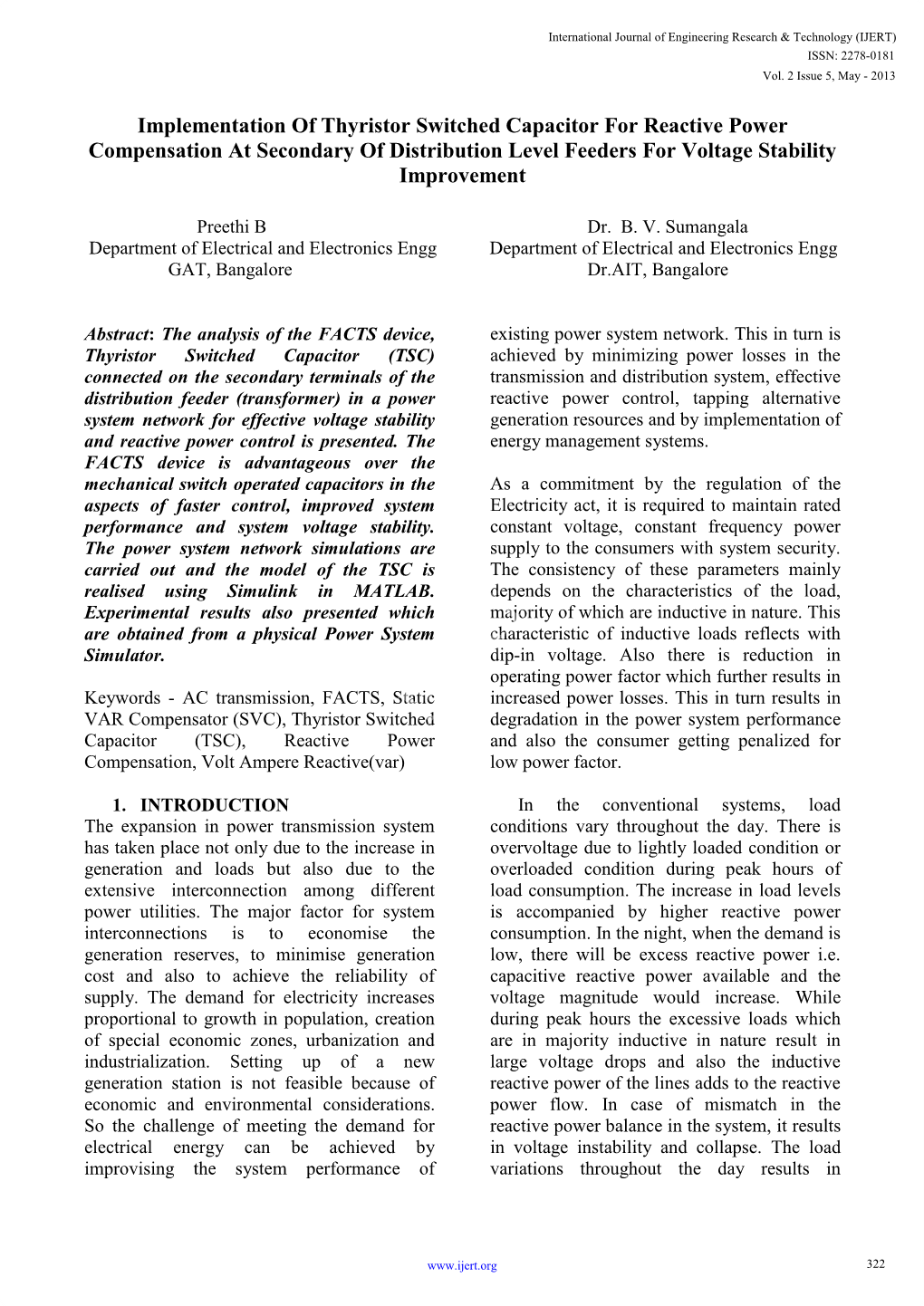 Implementation of Thyristor Switched Capacitor for Reactive Power Compensation at Secondary of Distribution Level Feeders for Voltage Stability Improvement