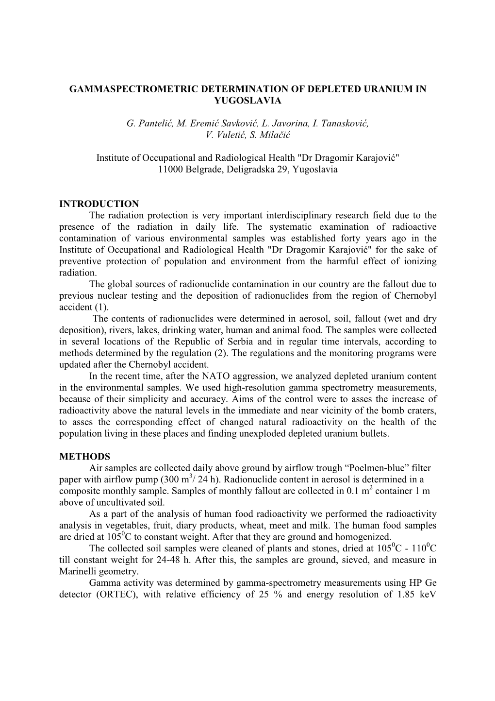 Gammaspectrometry Determination of Depleted