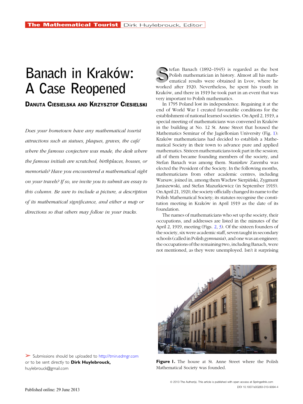 Banach in Krako´W: Polish Mathematician in History