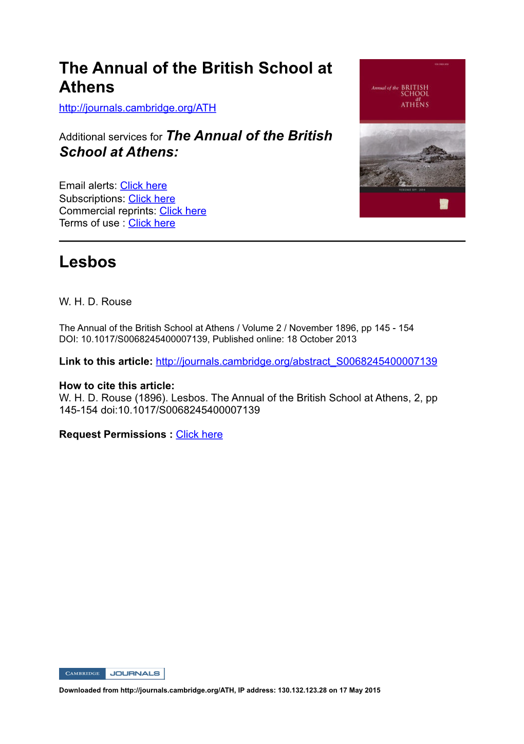 The Annual of the British School at Athens Lesbos