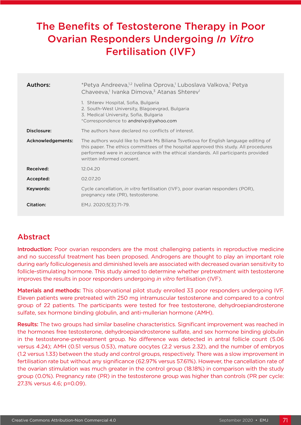 The Benefits of Testosterone Therapy in Poor Ovarian Responders Undergoing in Vitro Fertilisation (IVF)