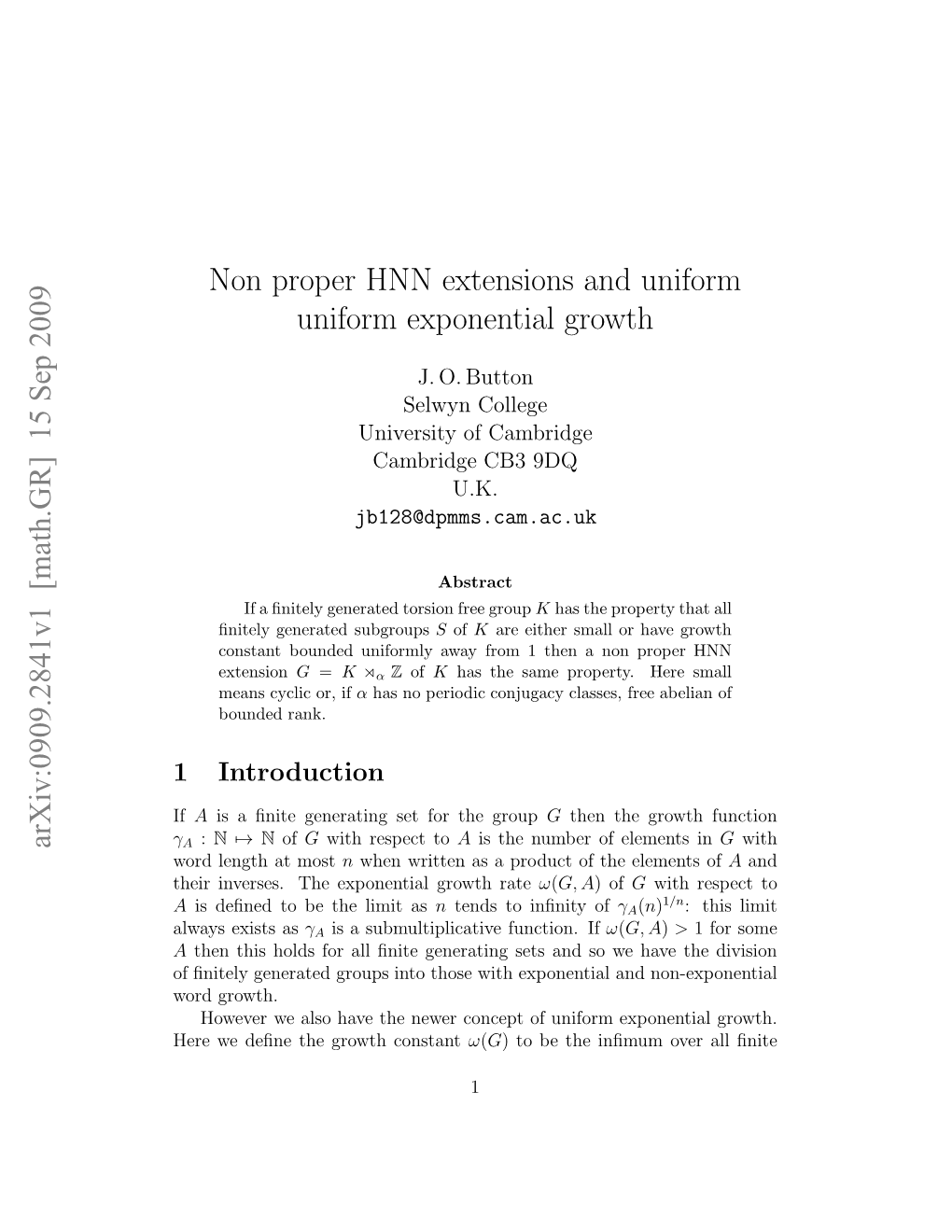 Non Proper HNN Extensions and Uniform Uniform Exponential Growth