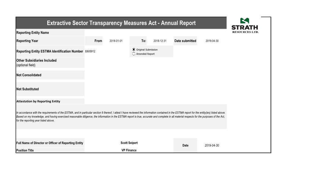 Extractive Sector Transparency Measures Act - Annual Report