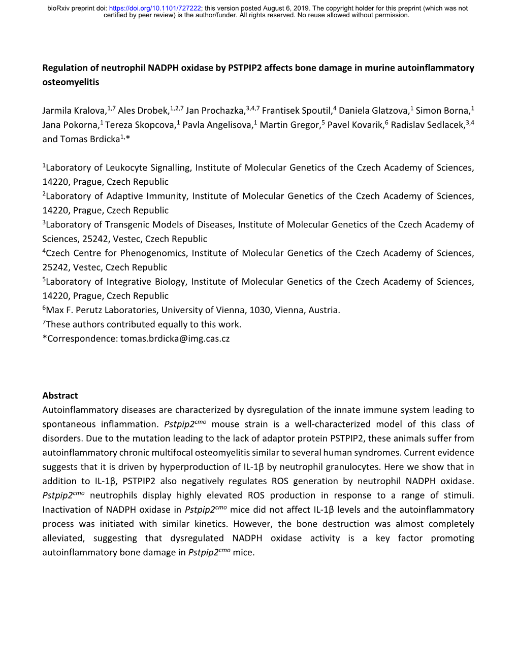 Regulation of Neutrophil NADPH Oxidase by PSTPIP2 Affects Bone Damage in Murine Autoinflammatory Osteomyelitis