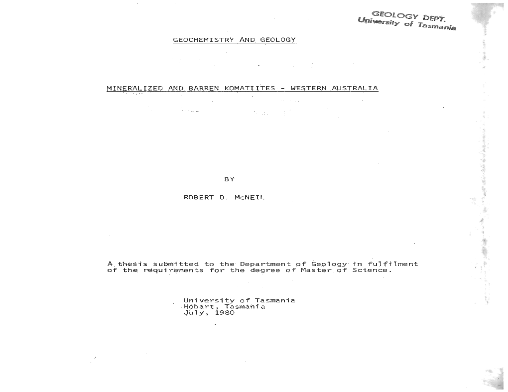 Geochemistry and Geology Mineralized and Barren Komatiites-Western Australia