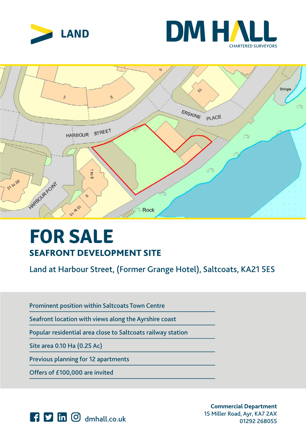 FOR SALE SEAFRONT DEVELOPMENT SITE Land at Harbour Street, (Former Grange Hotel), Saltcoats, KA21 5ES