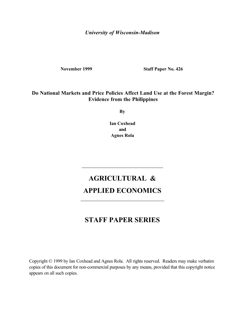 Agricultural & Applied Economics Staff Paper Series