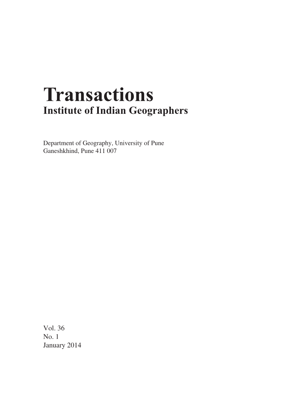 Transactions Institute of Indian Geographers
