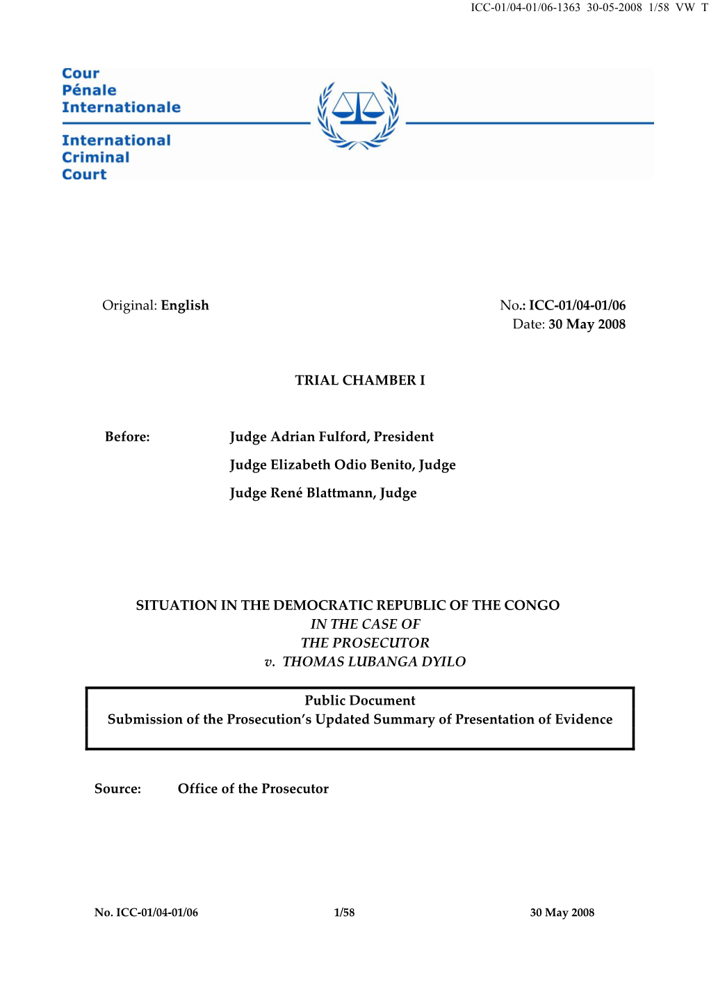 ICC-01/04-01/06 Date: 30 May 2008