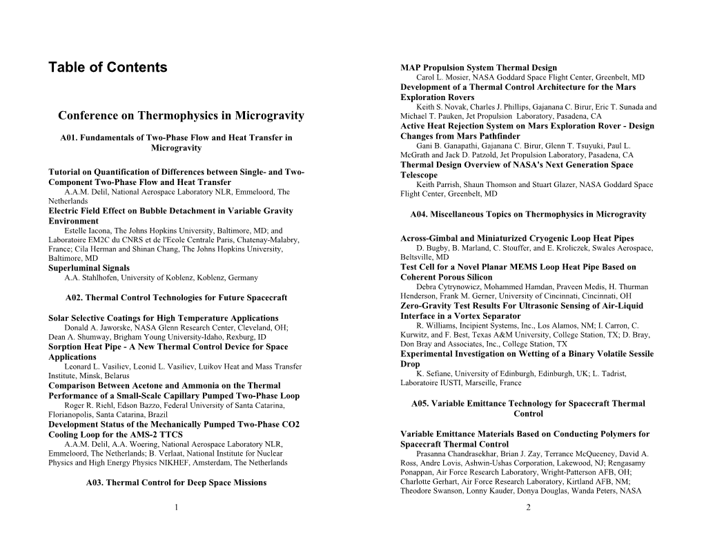 Table of Contents MAP Propulsion System Thermal Design Carol L