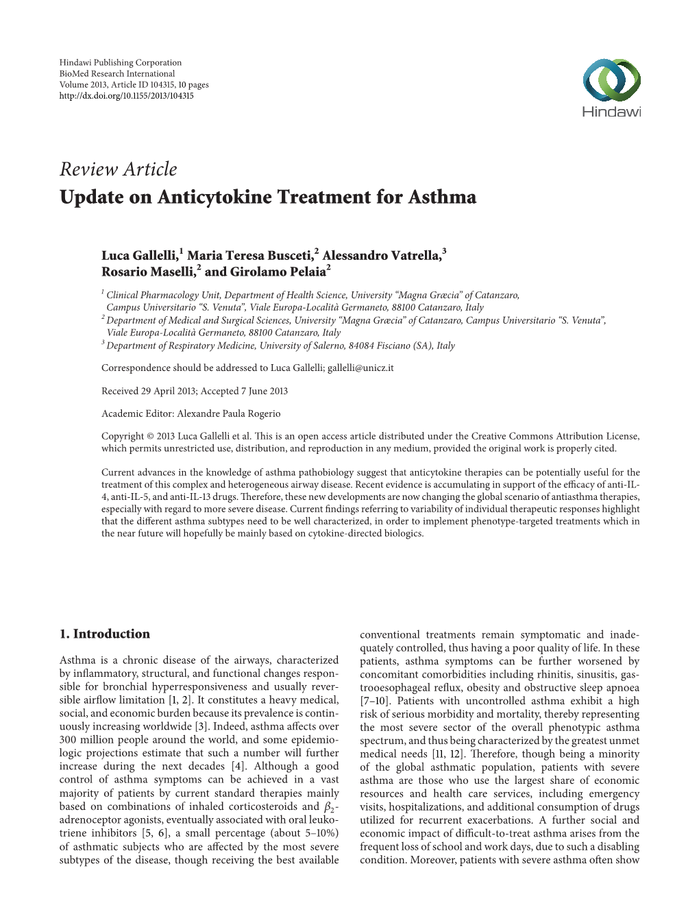 Update on Anticytokine Treatment for Asthma