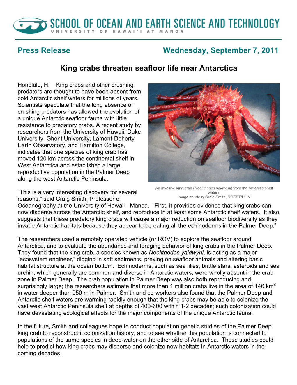 King Crabs Threaten Seafloor Life Near Antarctica