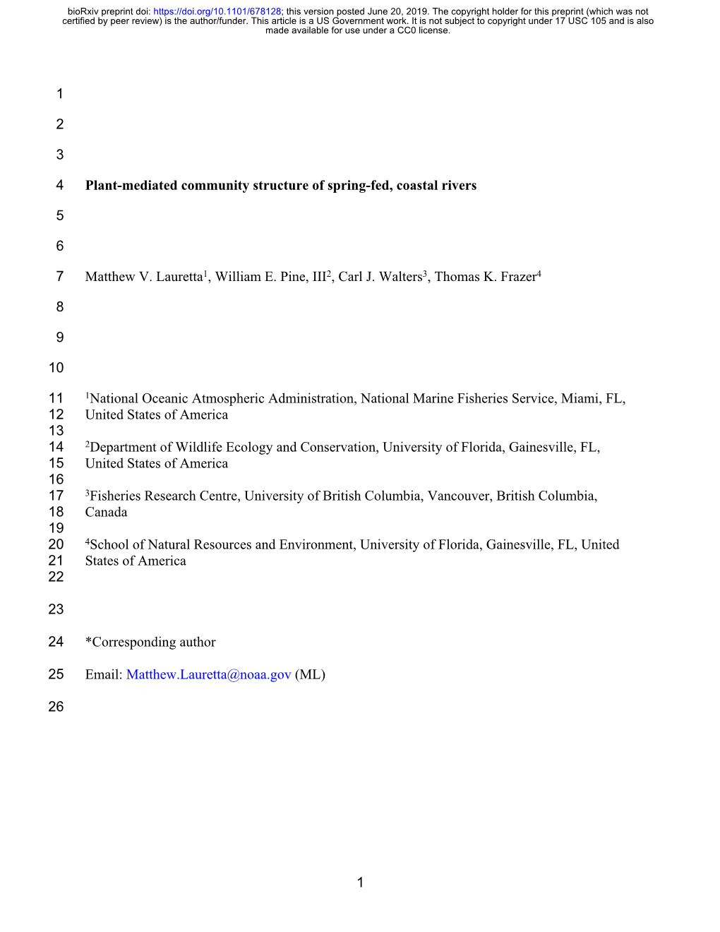 Plant-Mediated Community Structure of Spring-Fed, Coastal Rivers