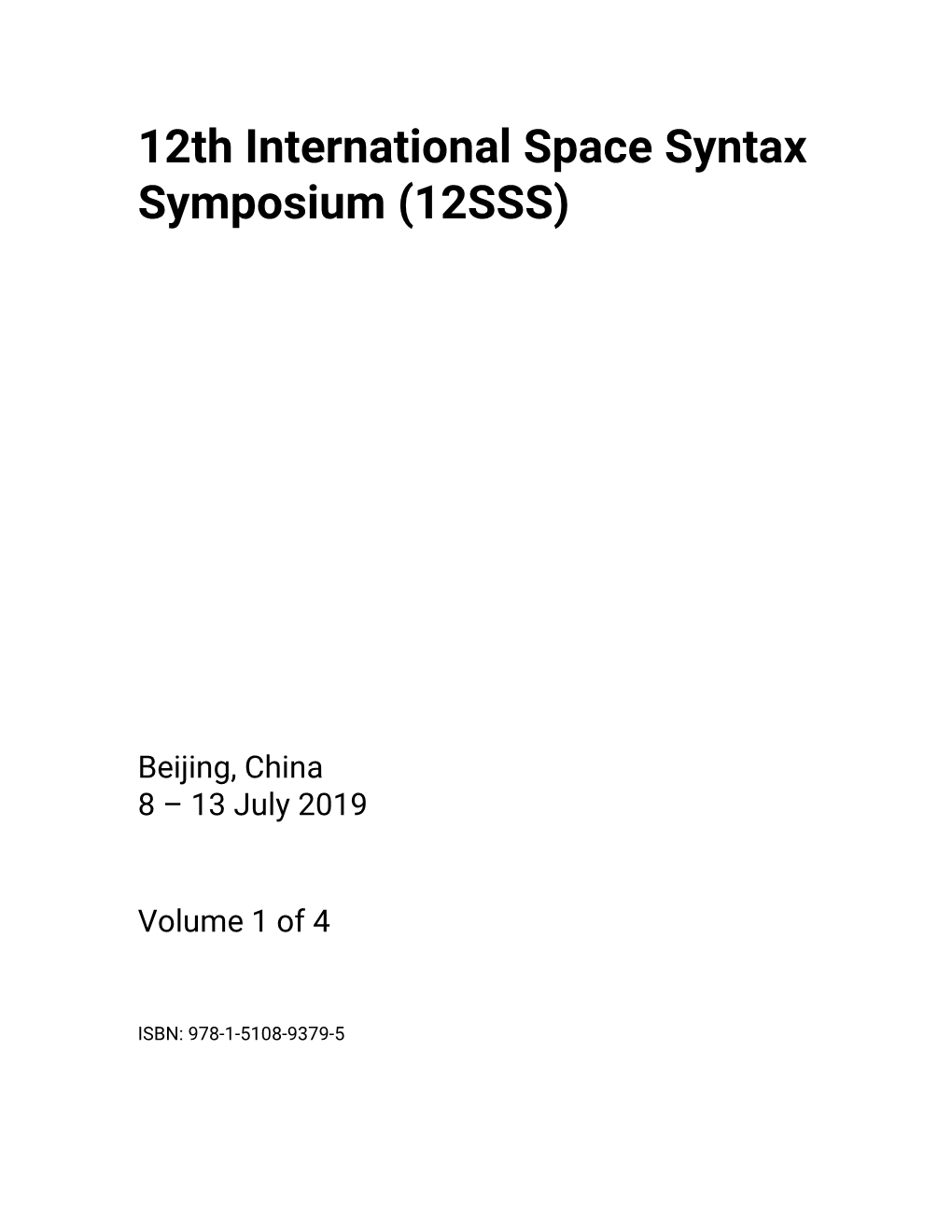 12Th International Space Syntax Symposium (12SSS)