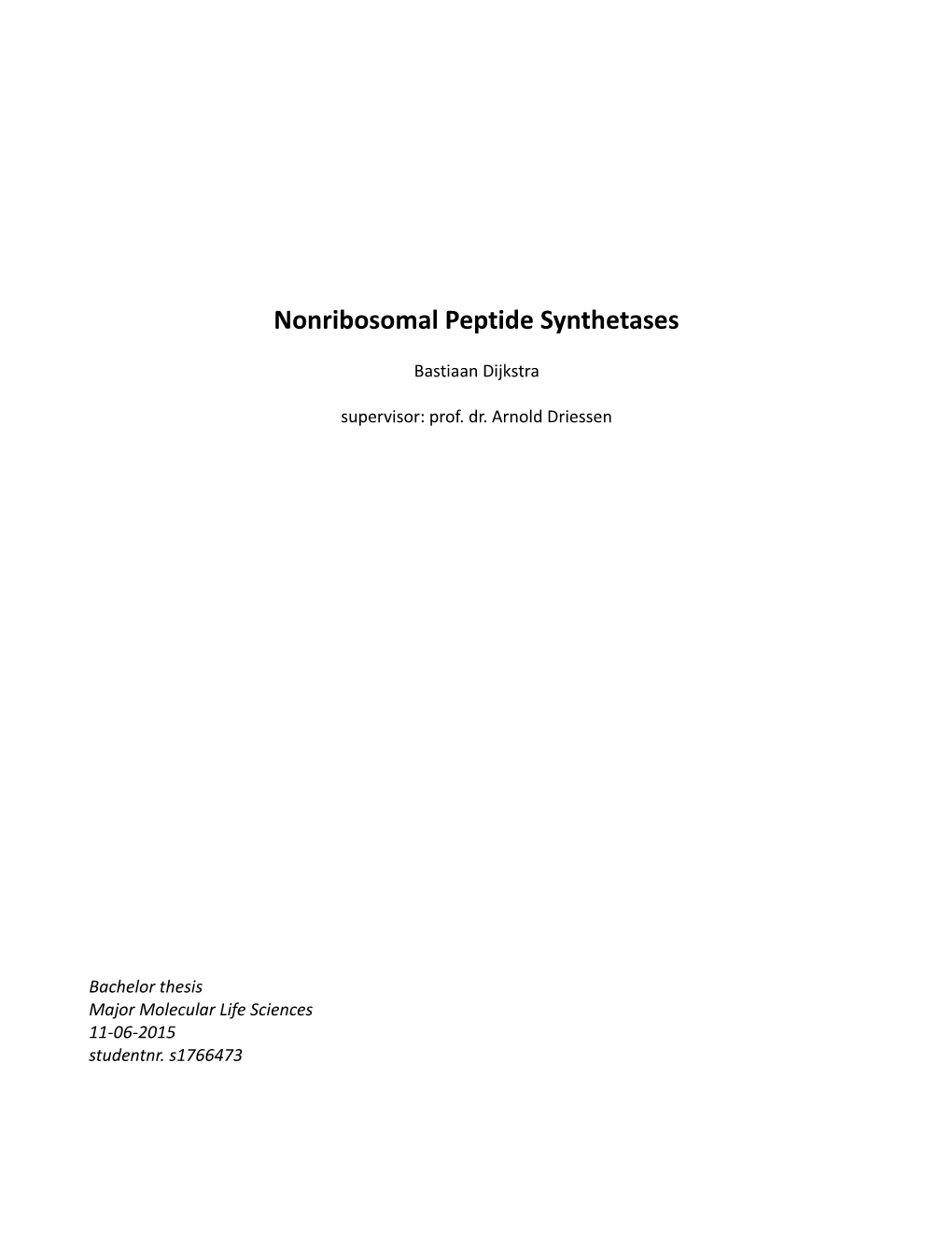 Nonribosomal Peptide Synthetases