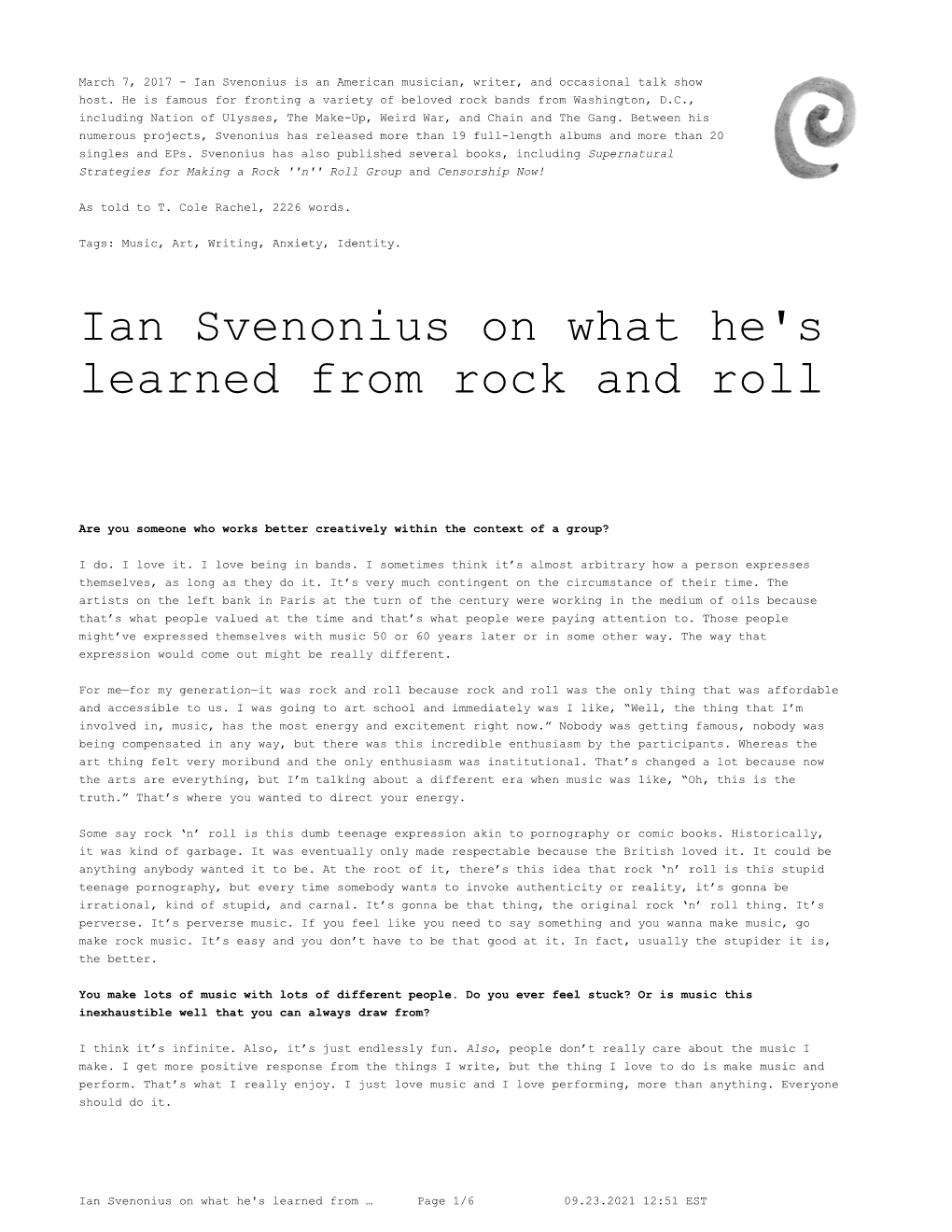Ian Svenonius on What He's Learned from Rock and Roll