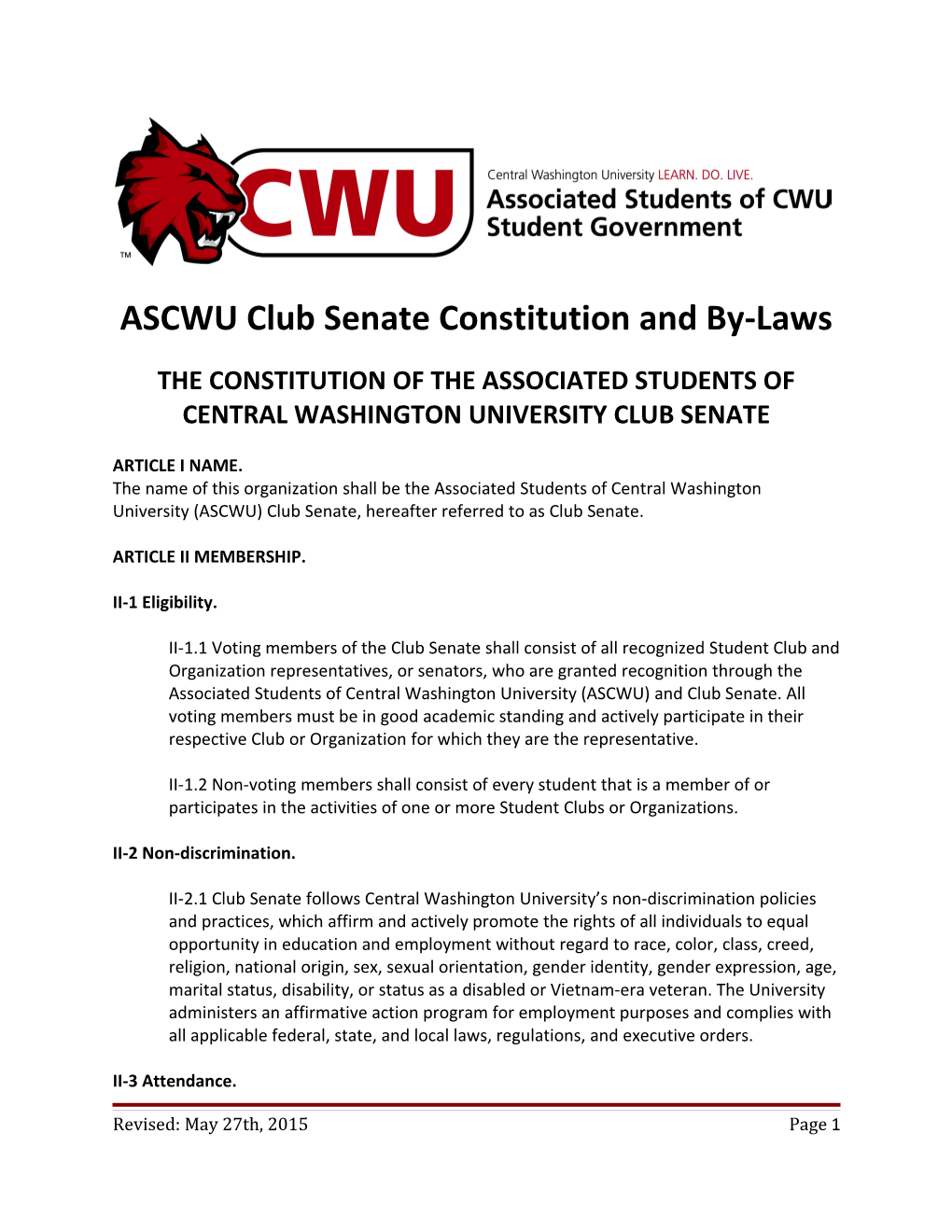 ASCWU Senate By-Laws