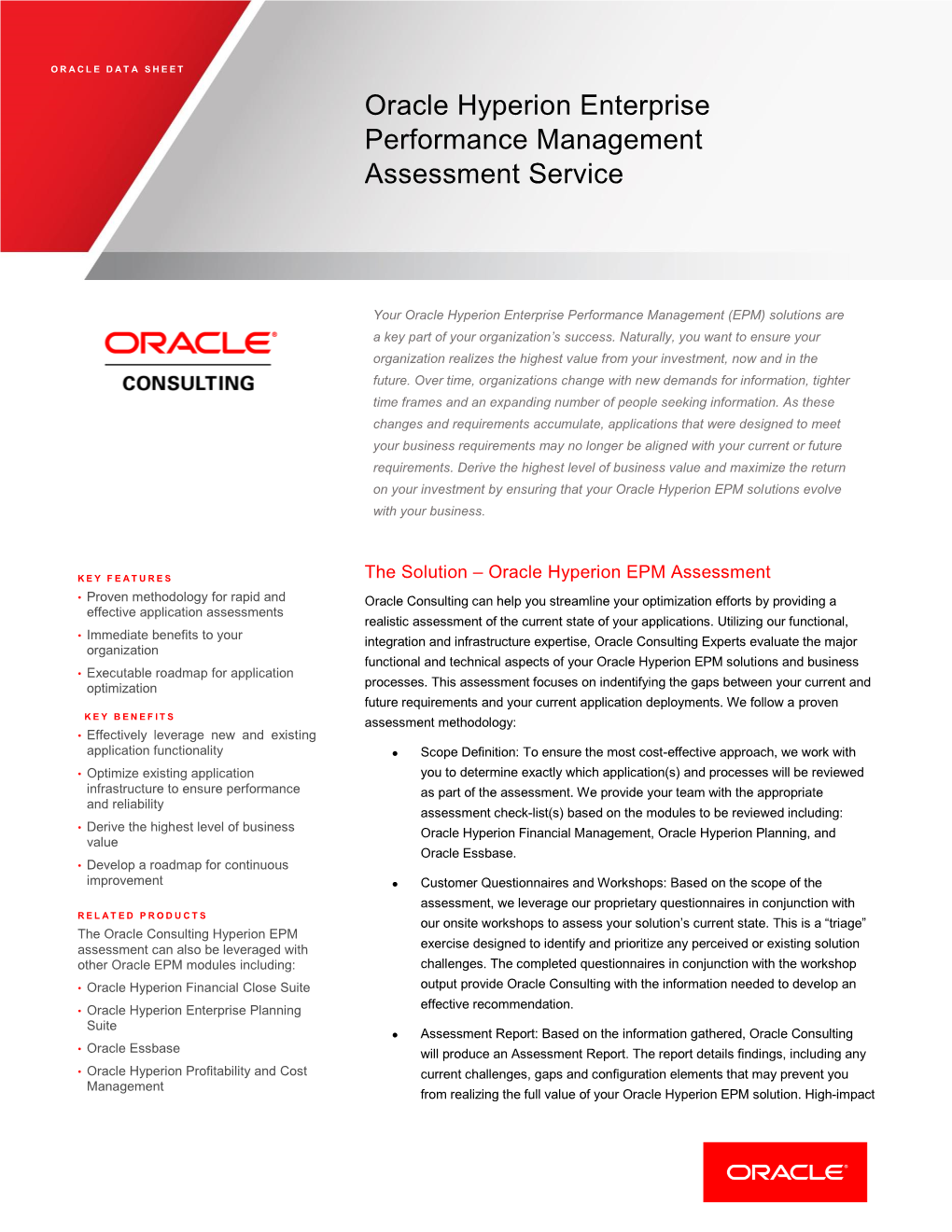 Oracle Hyperion Enterprise Performance Management Assessment Service