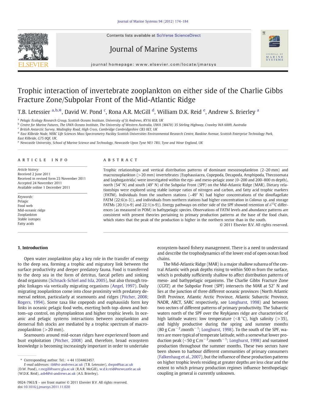 Trophic Interaction of Invertebrate Zooplankton on Either Side of the Charlie Gibbs Fracture Zone/Subpolar Front of the Mid-Atlantic Ridge