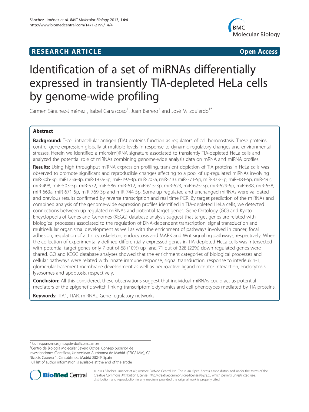 Identification of a Set of Mirnas Differentially Expressed In