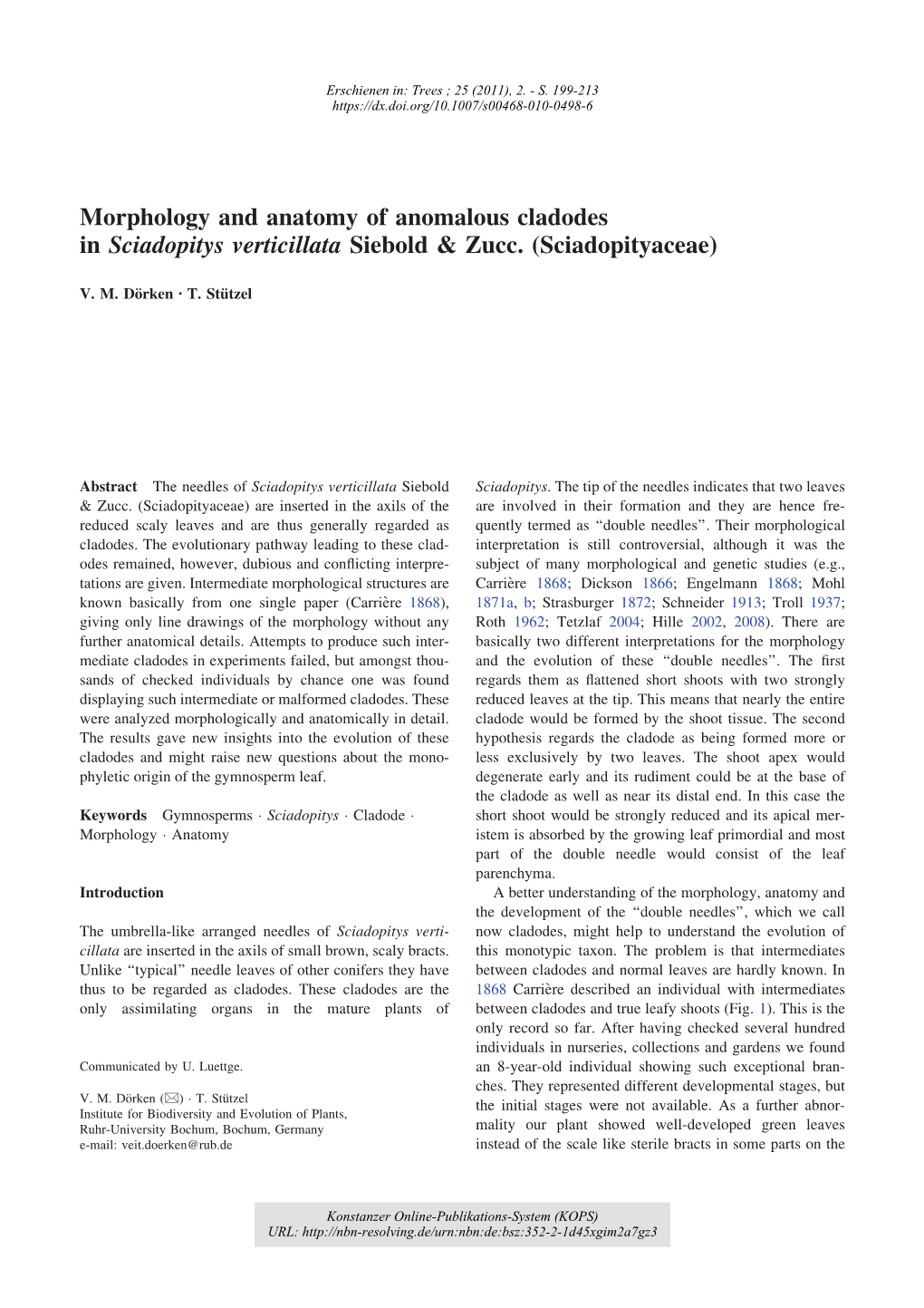 Morphology and Anatomy of Anomalous Cladodes in Sciadopitys Verticillata Siebold & Zucc