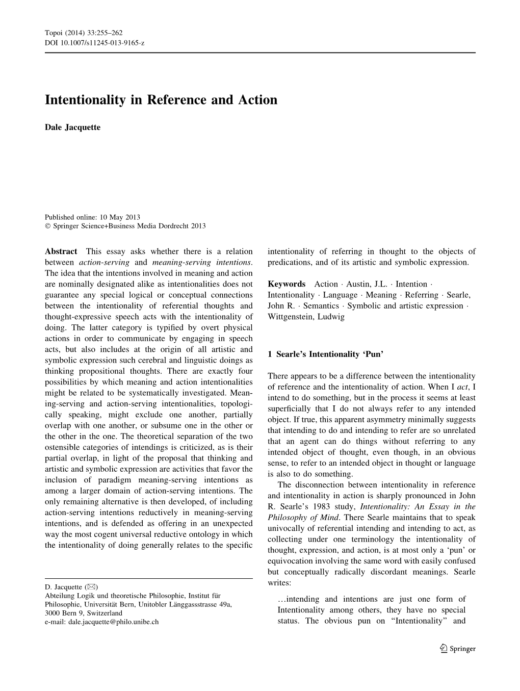 Intentionality in Reference and Action