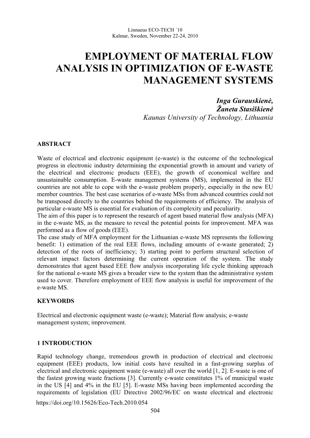 Employment of Material Flow Analysis in Optimization of E-Waste Management Systems