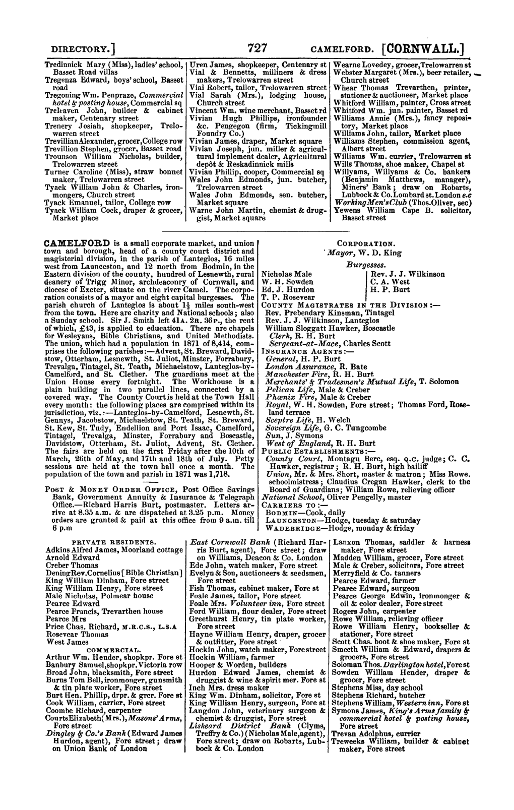 Directory.] Camelford. [Cornwall.]