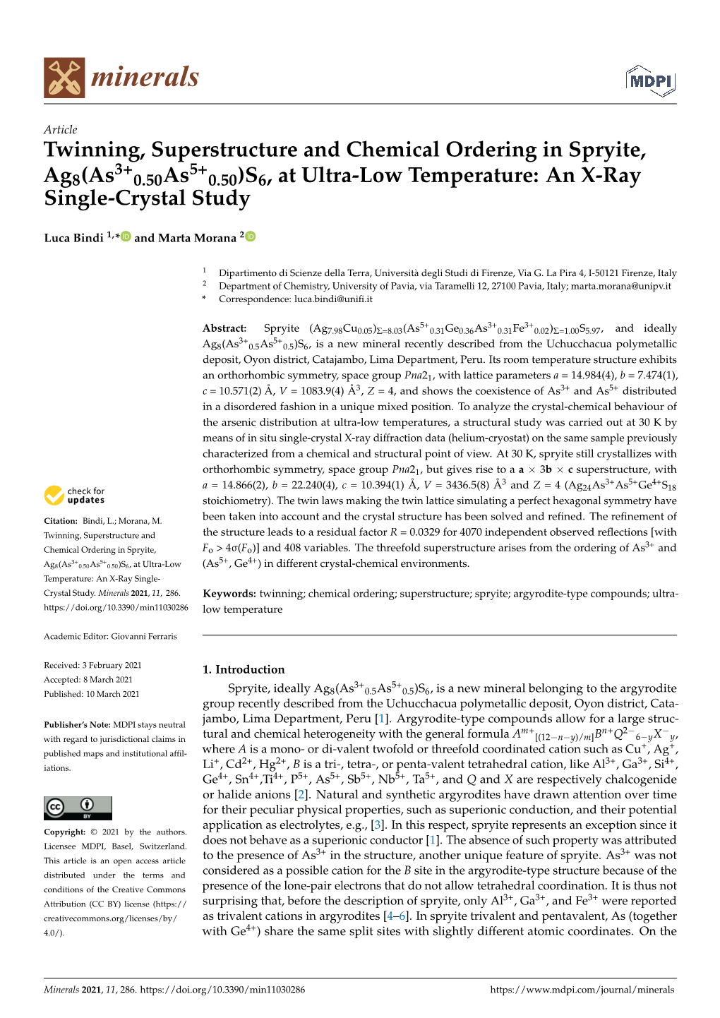 Twinning, Superstructure and Chemical Ordering in Spryite, 3+ 5+ Ag8(As 0.50As 0.50)S6, at Ultra-Low Temperature: an X-Ray Single-Crystal Study