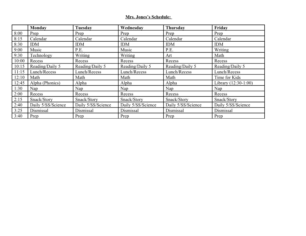 Mrs. Jones S Schedule