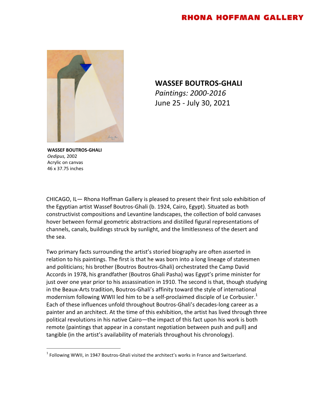 WASSEF BOUTROS-GHALI Paintings: 2000-2016 June 25 - July 30, 2021