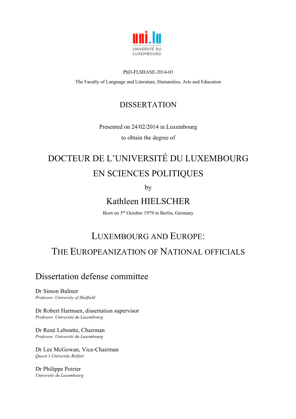 Docteur De L'université Du Luxembourg En Sciences