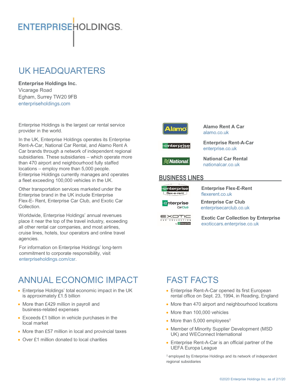 Enterprise Holdings UK Fact Sheet