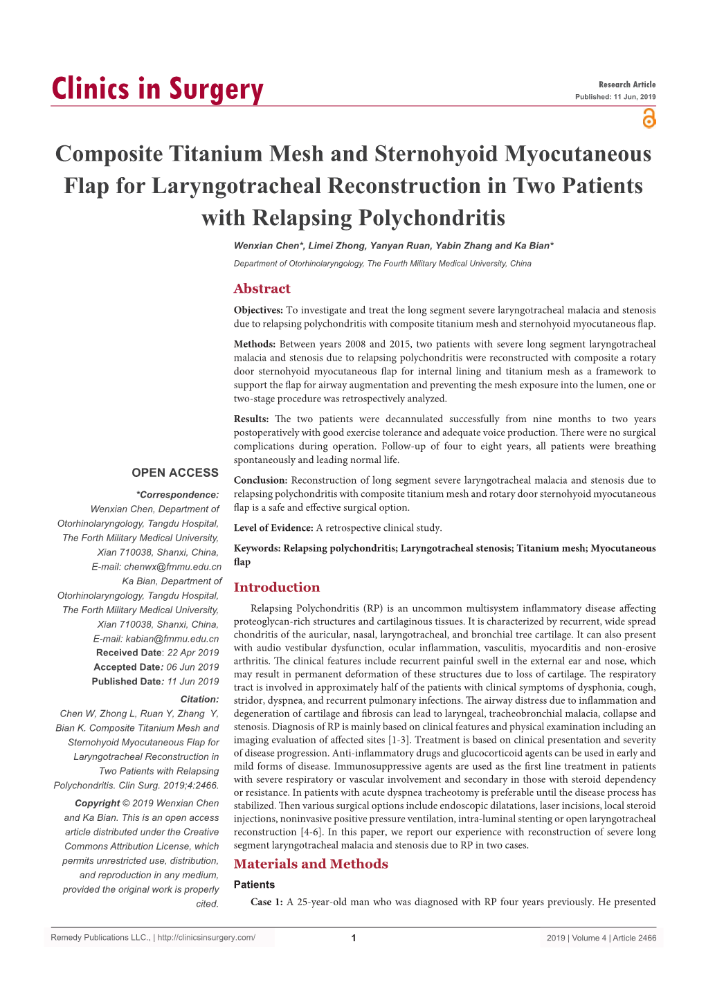 Composite Titanium Mesh and Sternohyoid Myocutaneous Flap for Laryngotracheal Reconstruction in Two Patients with Relapsing Polychondritis