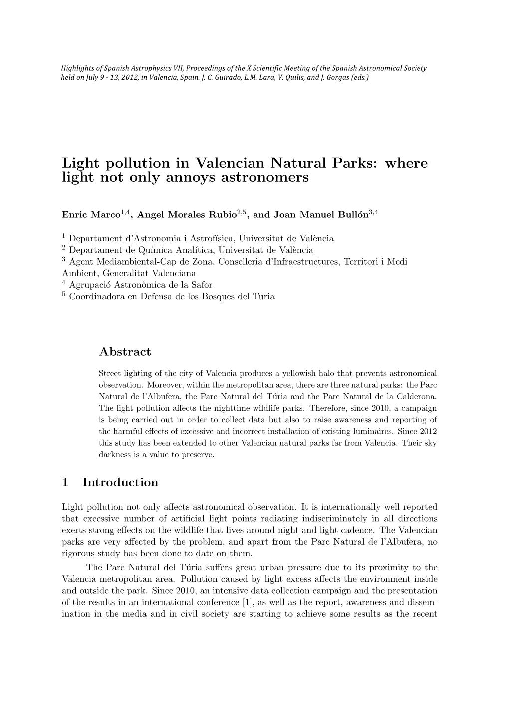 Light Pollution in Valencian Natural Parks: Where Light Not Only Annoys Astronomers