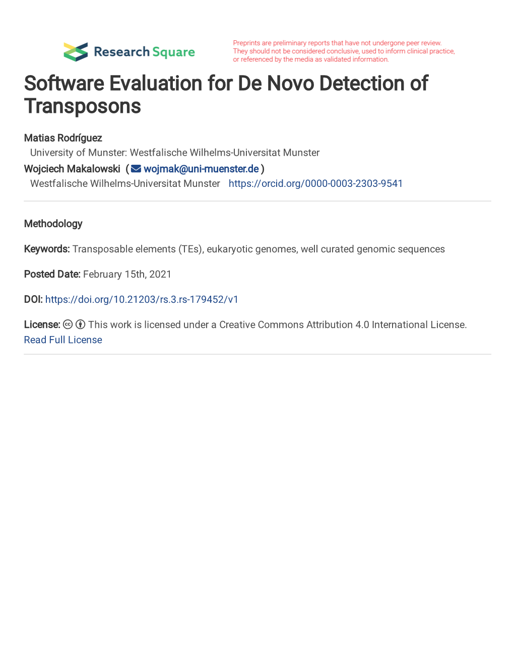Software Evaluation for De Novo Detection of Transposons
