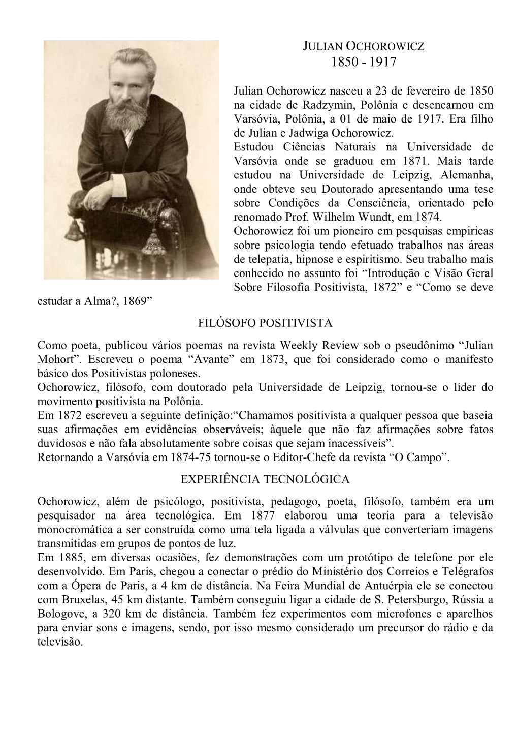 Biografia De Julian Ochorowicz