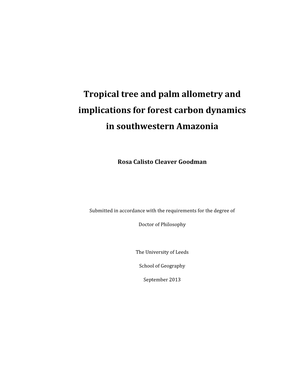 Tropical Tree and Palm Allometry and Implications for Forest Carbon Dynamics in Southwestern Amazonia