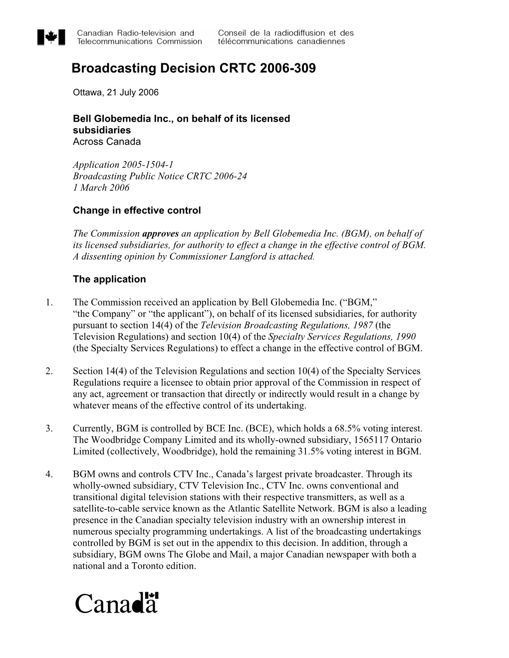 Broadcasting Decision CRTC 2006-309