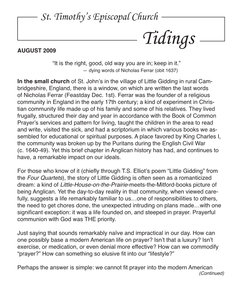 Tidings AUGUST 2009