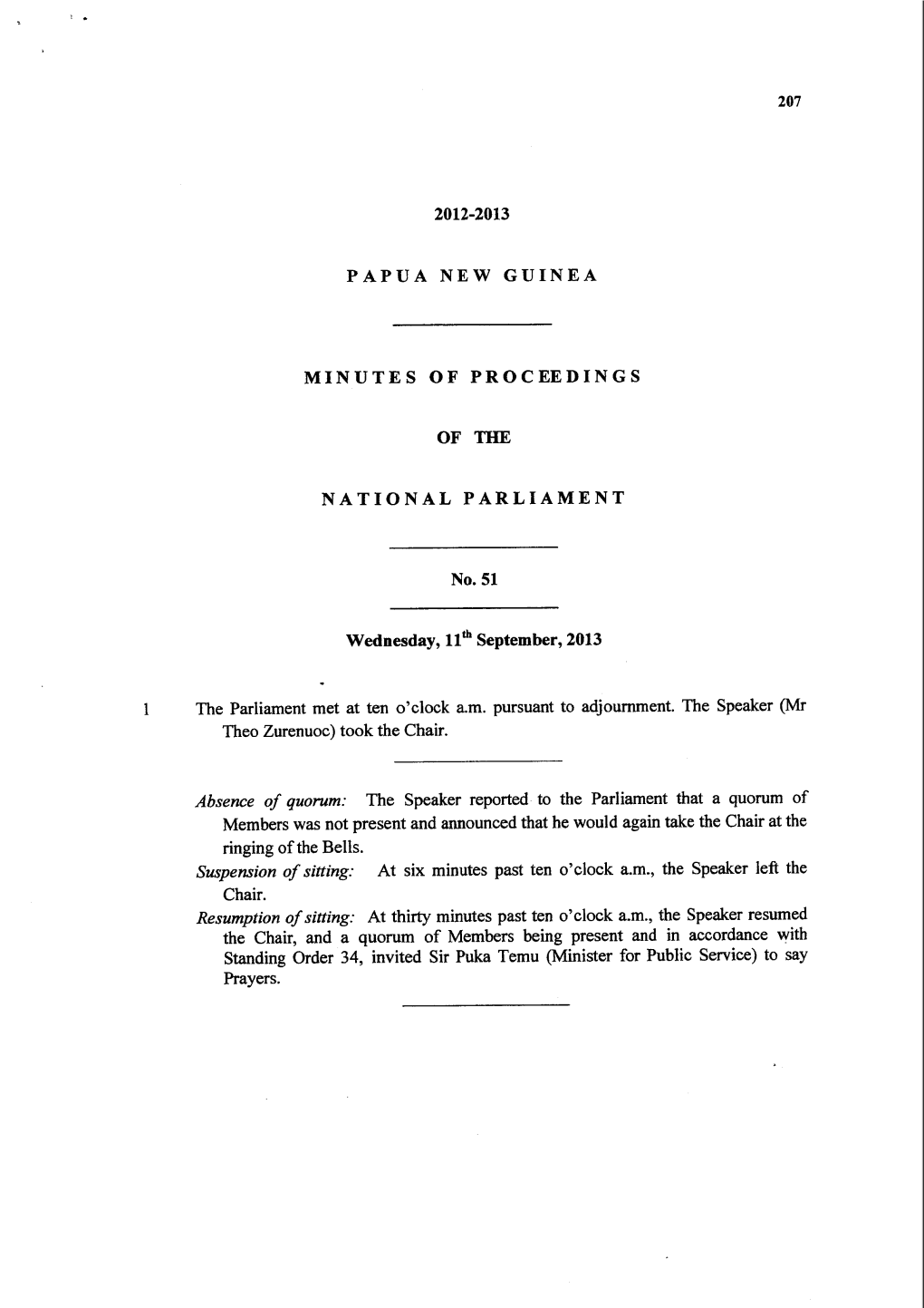 2012-2013 Papua New Guinea Minutes of Proceedings Of