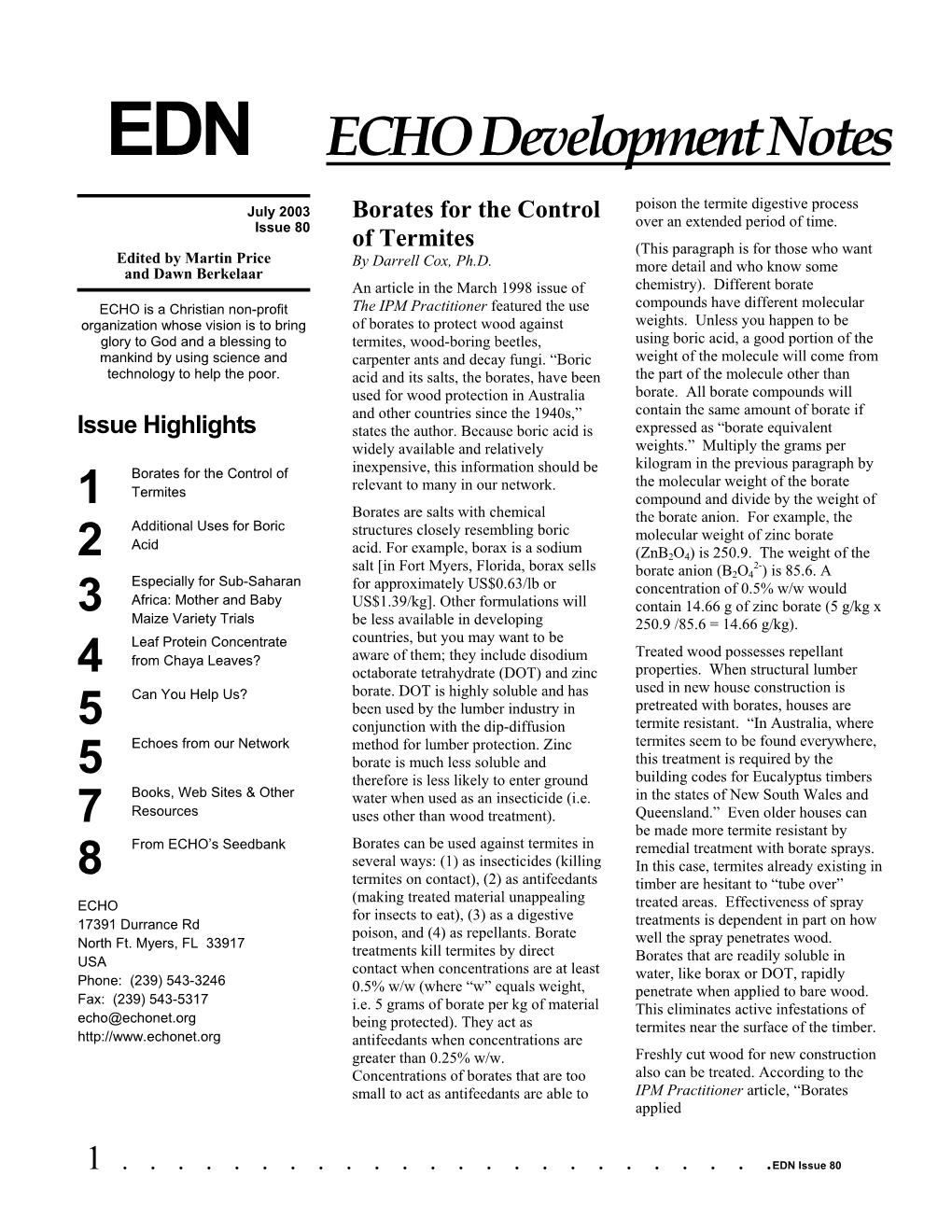 EDN ECHO Development Notes