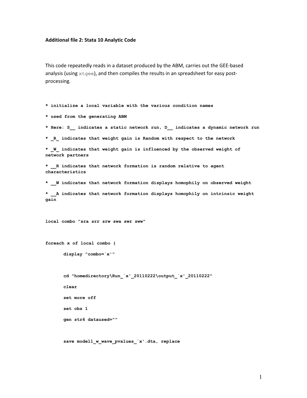 Additional File 2: Stata 10 Analytic Code