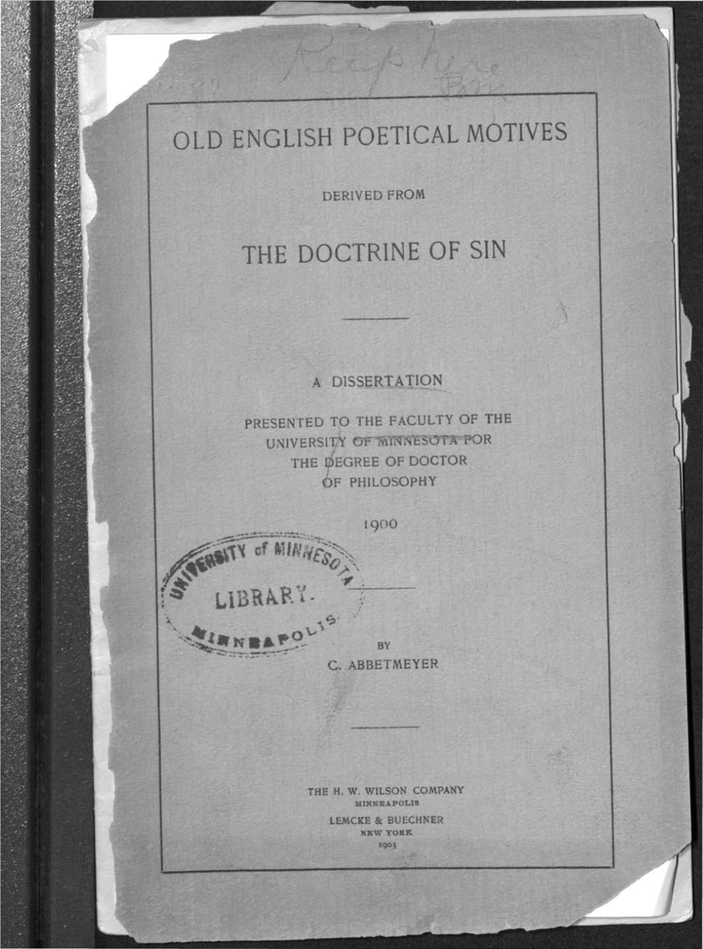 Old English Poetical Motives the Doctrine Of