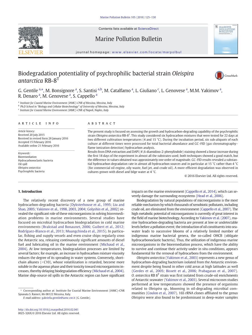 Biodegradation Potentiality of Psychrophilic Bacterial Strain Oleispira Antarctica RB-8T