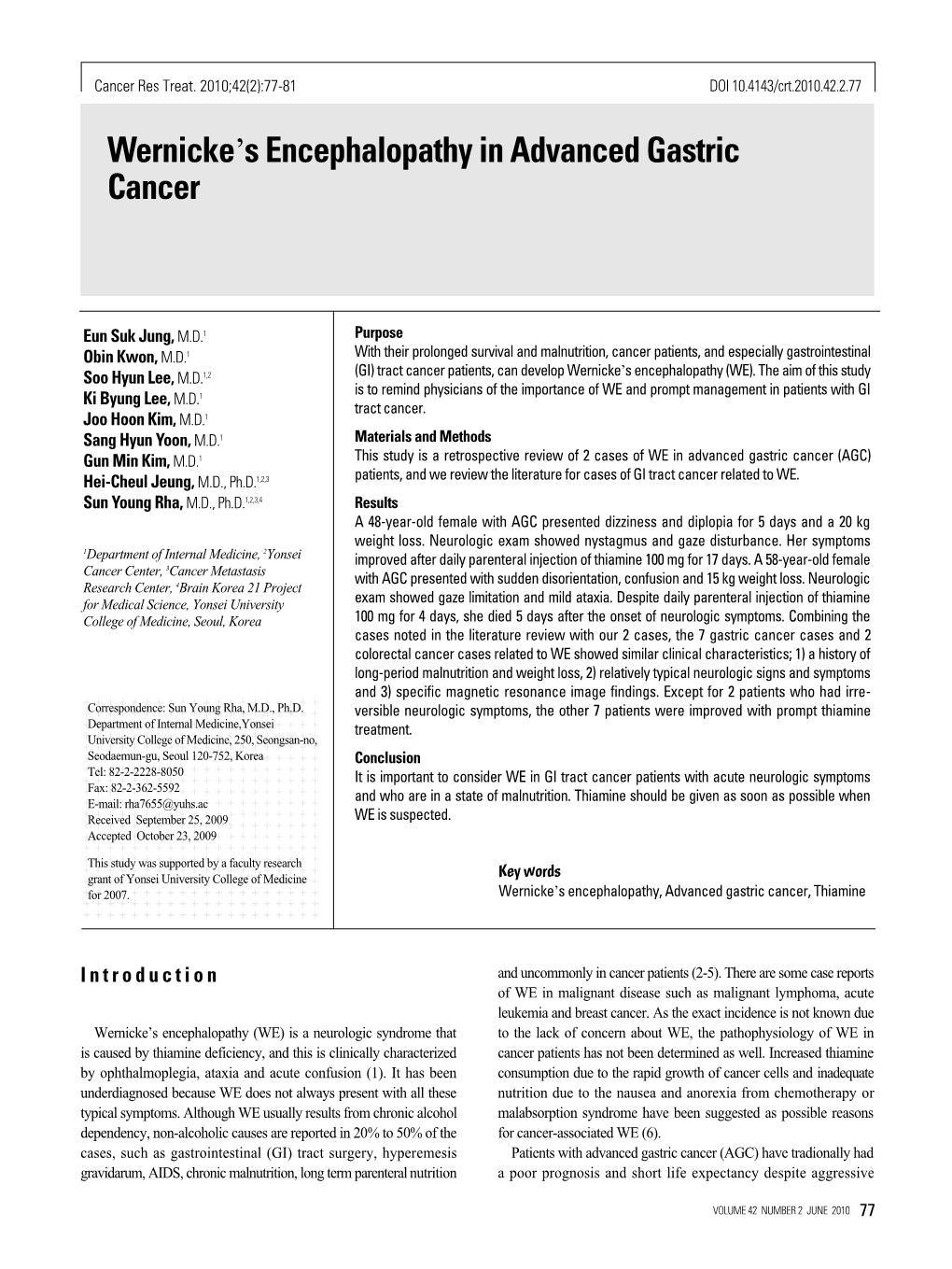 Wernicke's Encephalopathy in Advanced Gastric Cancer