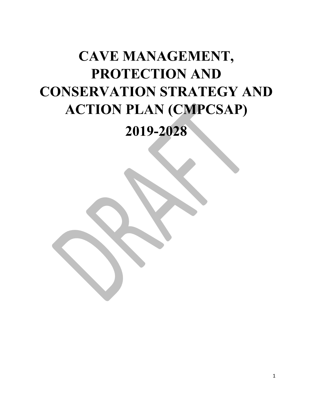 Cave Management, Protection and Conservation Strategy and Action Plan (Cmpcsap) 2019-2028