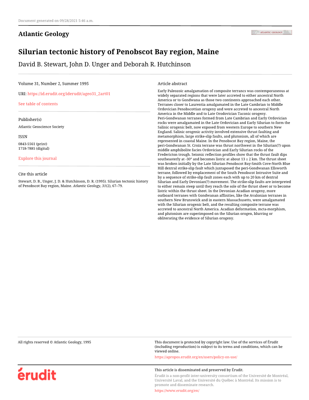 Silurian Tectonic History of Penobscot Bay Region, Maine David B